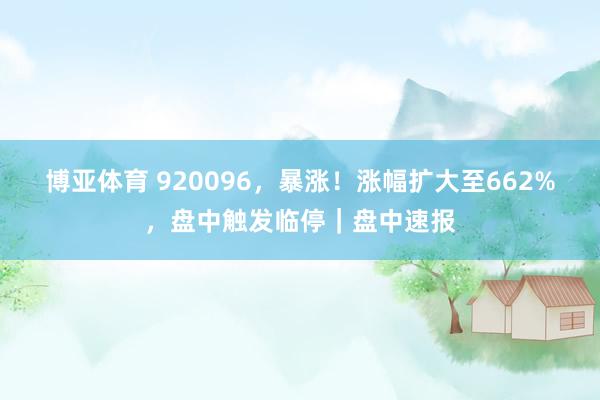 博亚体育 920096,暴涨!涨幅扩大至662%,盘中触发临停|盘中速报