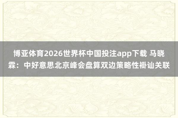 博亚体育2026世界杯中国投注app下载 马晓霖：中好意思北京峰会盘算双边策略性褂讪关联