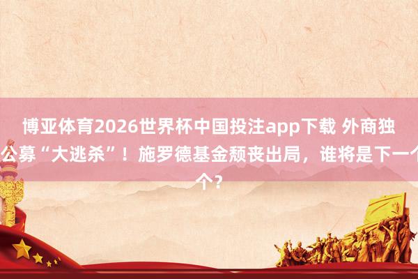 博亚体育2026世界杯中国投注app下载 外商独资公募“大逃杀”!施罗德基金颓丧出局,谁将是下一个?