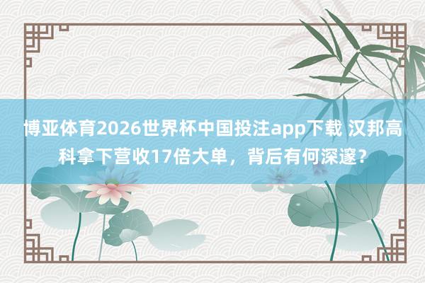 博亚体育2026世界杯中国投注app下载 汉邦高科拿下营收17倍大单，背后有何深邃？