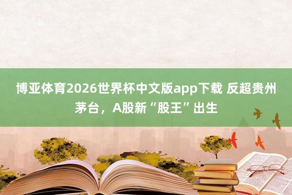 博亚体育2026世界杯中文版app下载 反超贵州茅台，A股新“股王”出生