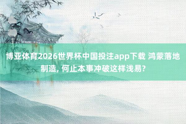 博亚体育2026世界杯中国投注app下载 鸿蒙落地制造， 何止本事冲破这样浅易?