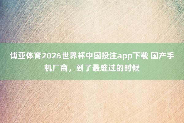 博亚体育2026世界杯中国投注app下载 国产手机厂商，到了最难过的时候