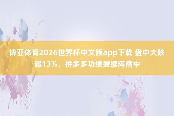 博亚体育2026世界杯中文版app下载 盘中大跌超13%，拼多多功绩握续阵痛中