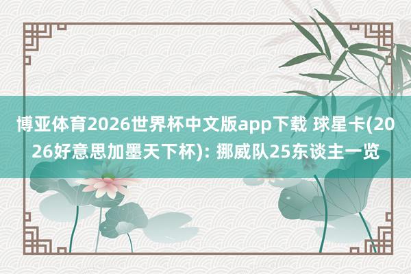 博亚体育2026世界杯中文版app下载 球星卡(2026好意思加墨天下杯): 挪威队25东谈主一览