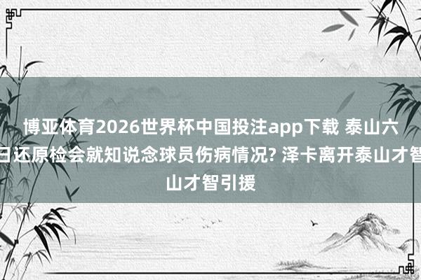 博亚体育2026世界杯中国投注app下载 泰山六月七日还原检会就知说念球员伤病情况? 泽卡离开泰山才智引援