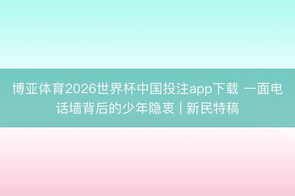 博亚体育2026世界杯中国投注app下载 一面电话墙背后的少年隐衷 | 新民特稿