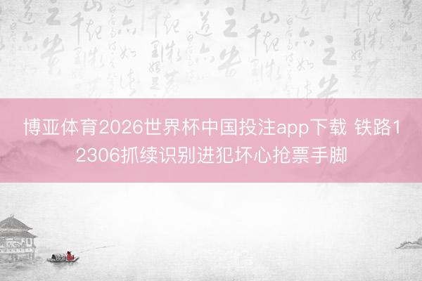 博亚体育2026世界杯中国投注app下载 铁路12306抓续识别进犯坏心抢票手脚