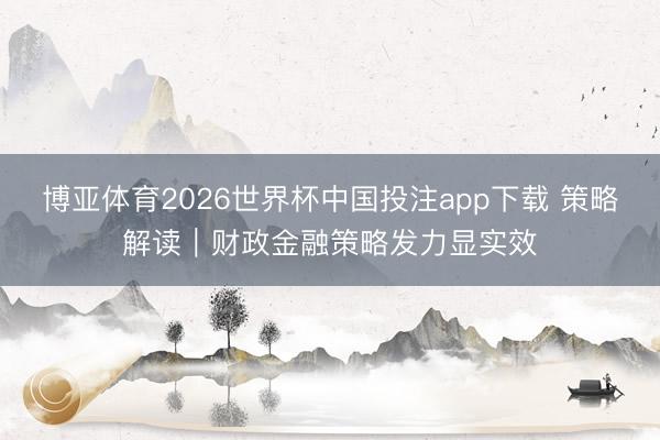 博亚体育2026世界杯中国投注app下载 策略解读｜财政金融策略发力显实效