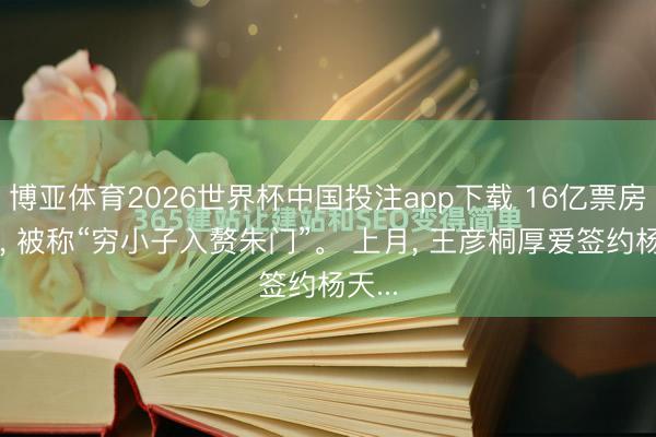 博亚体育2026世界杯中国投注app下载 16亿票房男主， 被称“穷小子入赘朱门”。 上月， 王彦桐厚爱签约杨天...