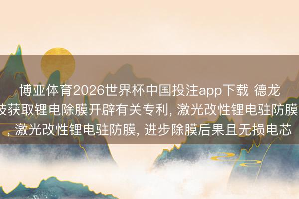 博亚体育2026世界杯中国投注app下载 德龙激光、德龙激光智能科技获取锂电除膜开辟有关专利， 激光改性锂电驻防膜， 进步除膜后果且无损电芯